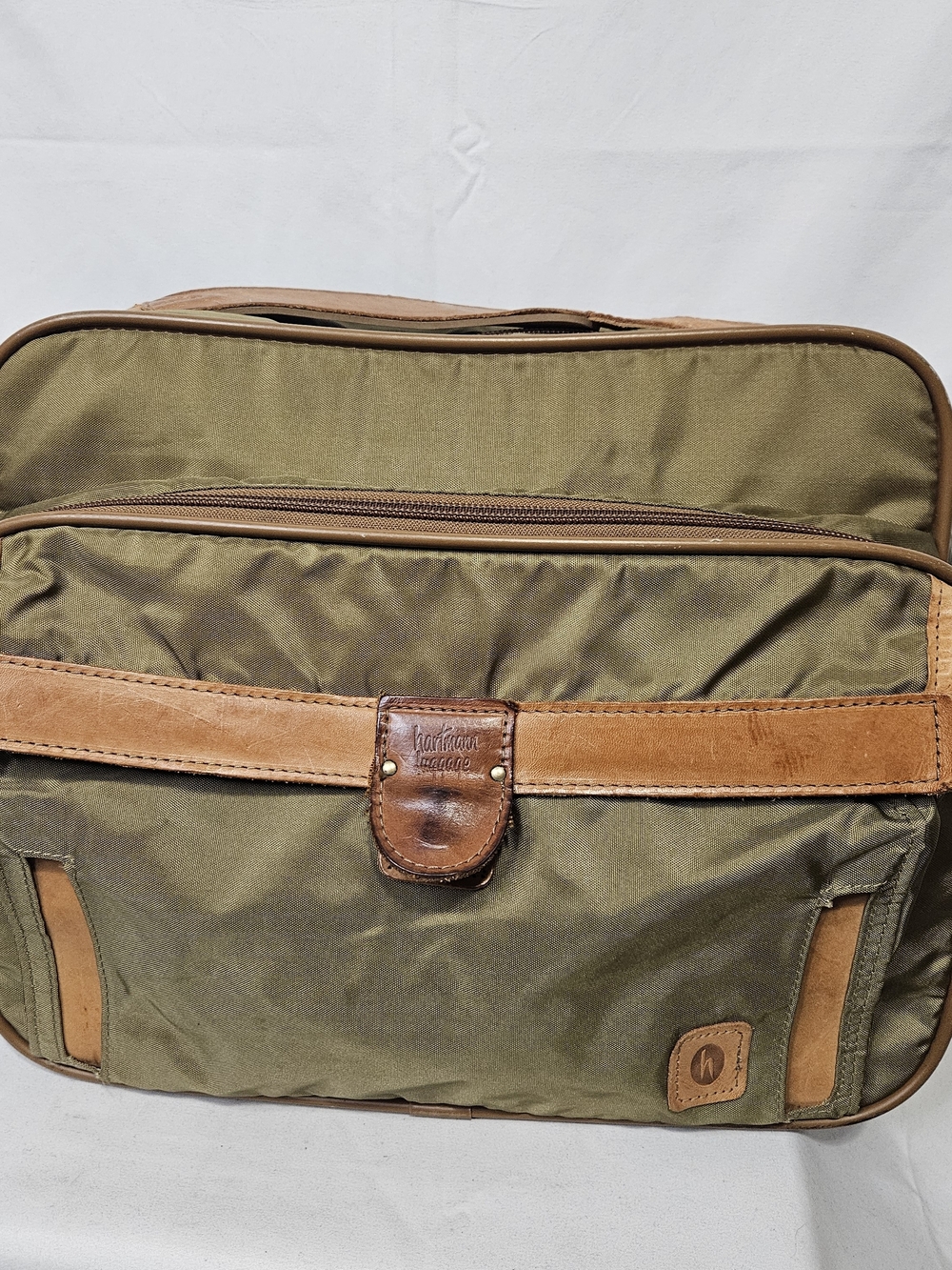 Vintage Hartmann Olive Green Shoulder Strap Travel Luggage Bag Leather Nylon 18"